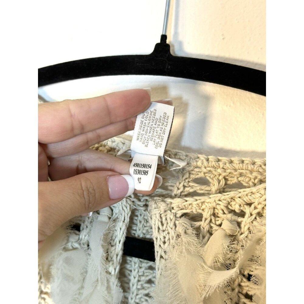 Women Chico's Oatmeal Chunky Open Knit Fringe‎ Cardigan Sweater Size 0 Coastal - Picture 6 of 10